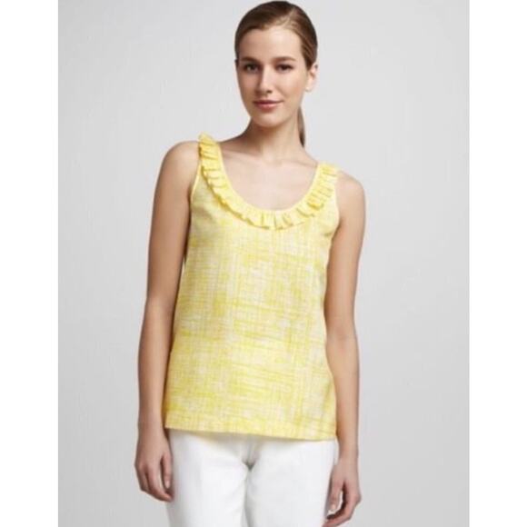 Kate Spade Maddie Silk Blouse Top Ruffled Sleeveless Geometric Preppy Yellow 8 - Picture 1 of 11
